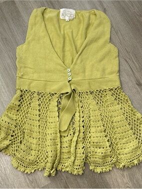 Ice Lime Green Crochet Knit Tie-Front Sleeveless Top